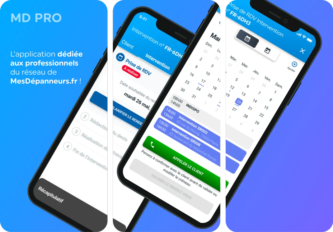 screenshots appli mobile MD Pro